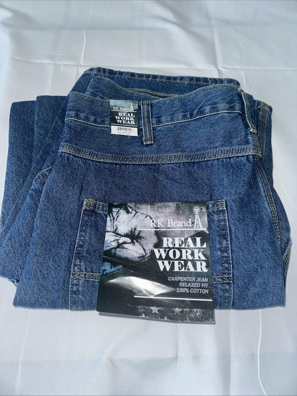 RK Brand Real Work Wear Blue Jeans Men's Size 38 X 34 NWT.